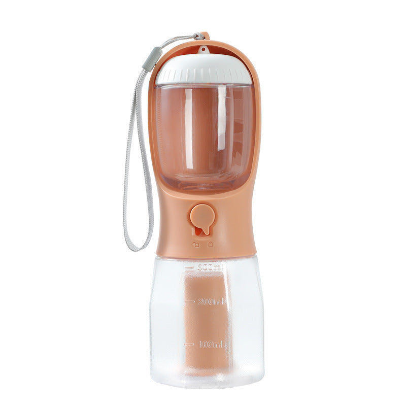 All-in-One Pet Travel Water Bottle – 300ml Feeder with Food & Waste Bag