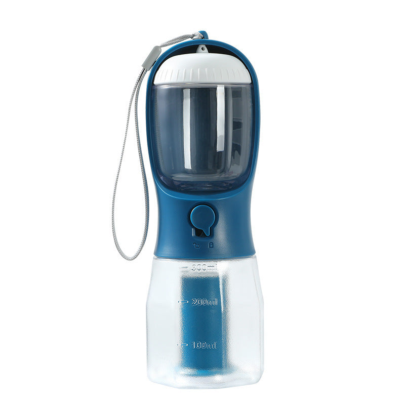 All-in-One Pet Travel Water Bottle – 300ml Feeder with Food & Waste Bag