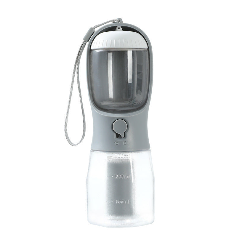 All-in-One Pet Travel Water Bottle – 300ml Feeder with Food & Waste Bag
