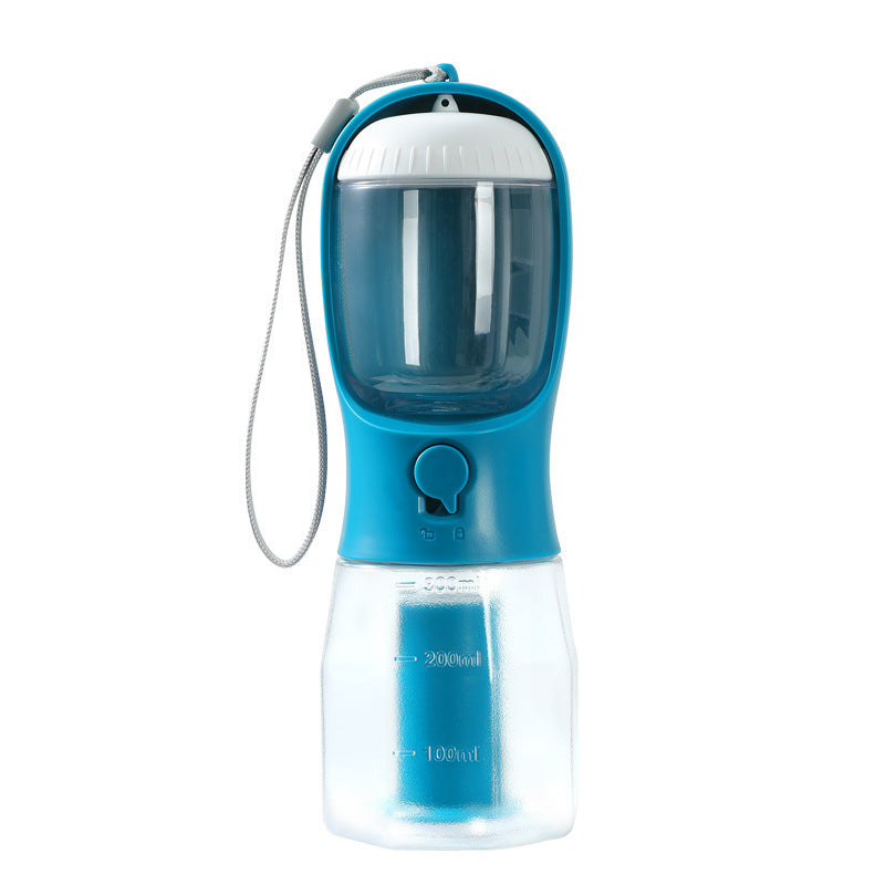 All-in-One Pet Travel Water Bottle – 300ml Feeder with Food & Waste Bag