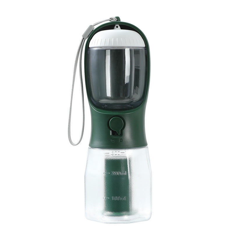 All-in-One Pet Travel Water Bottle – 300ml Feeder with Food & Waste Bag