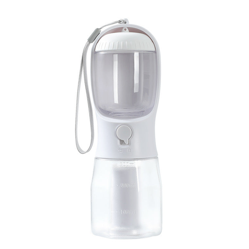 All-in-One Pet Travel Water Bottle – 300ml Feeder with Food & Waste Bag