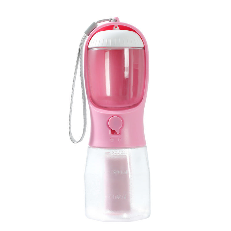 All-in-One Pet Travel Water Bottle – 300ml Feeder with Food & Waste Bag