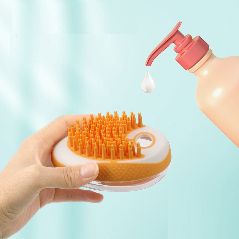 2-in-1 Pet Bath & Grooming Brush – Soft Silicone Deshedding & Shampoo Dispenser for Dogs & Cats