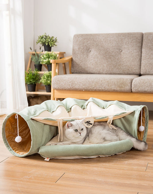 Collapsible Cat Tunnel Bed – Cozy Hideaway & Play Tube for Indoor Cats