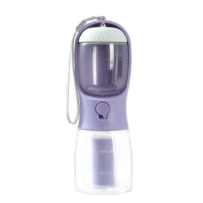 All-in-One Pet Travel Water Bottle – 300ml Feeder with Food & Waste Bag