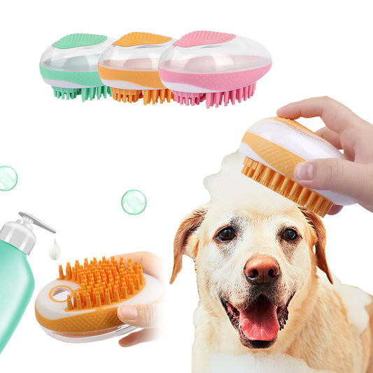 2-in-1 Pet Bath & Grooming Brush – Soft Silicone Deshedding & Shampoo Dispenser for Dogs & Cats